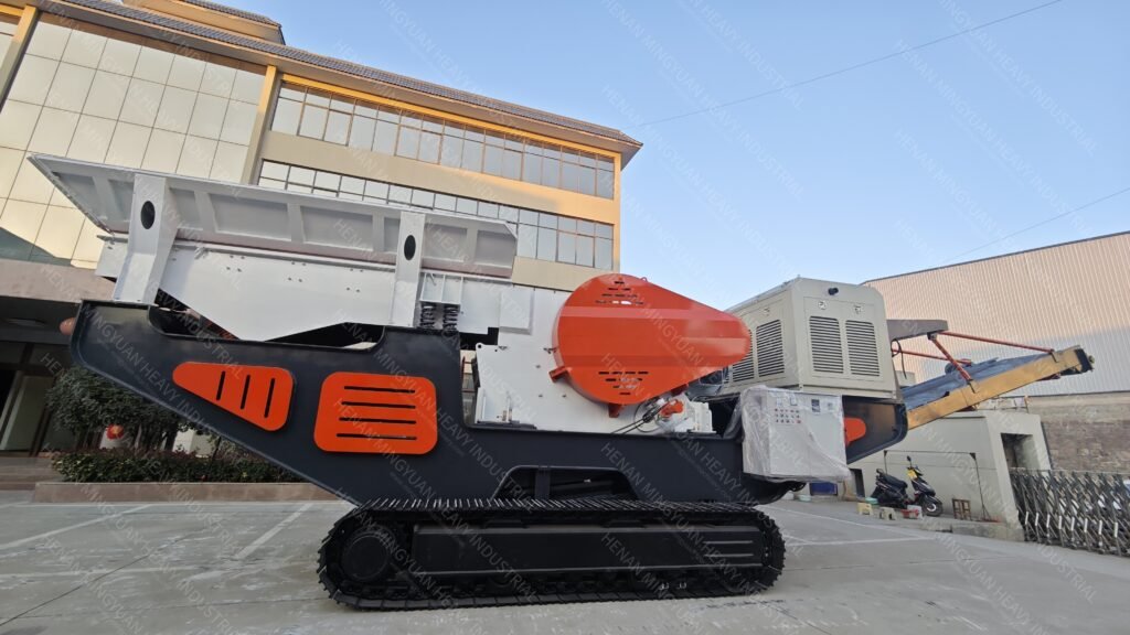 Crawler jaw crusher mounted on a crawler track for mobile, high-performance crushing in mining, construction, and aggregate industries