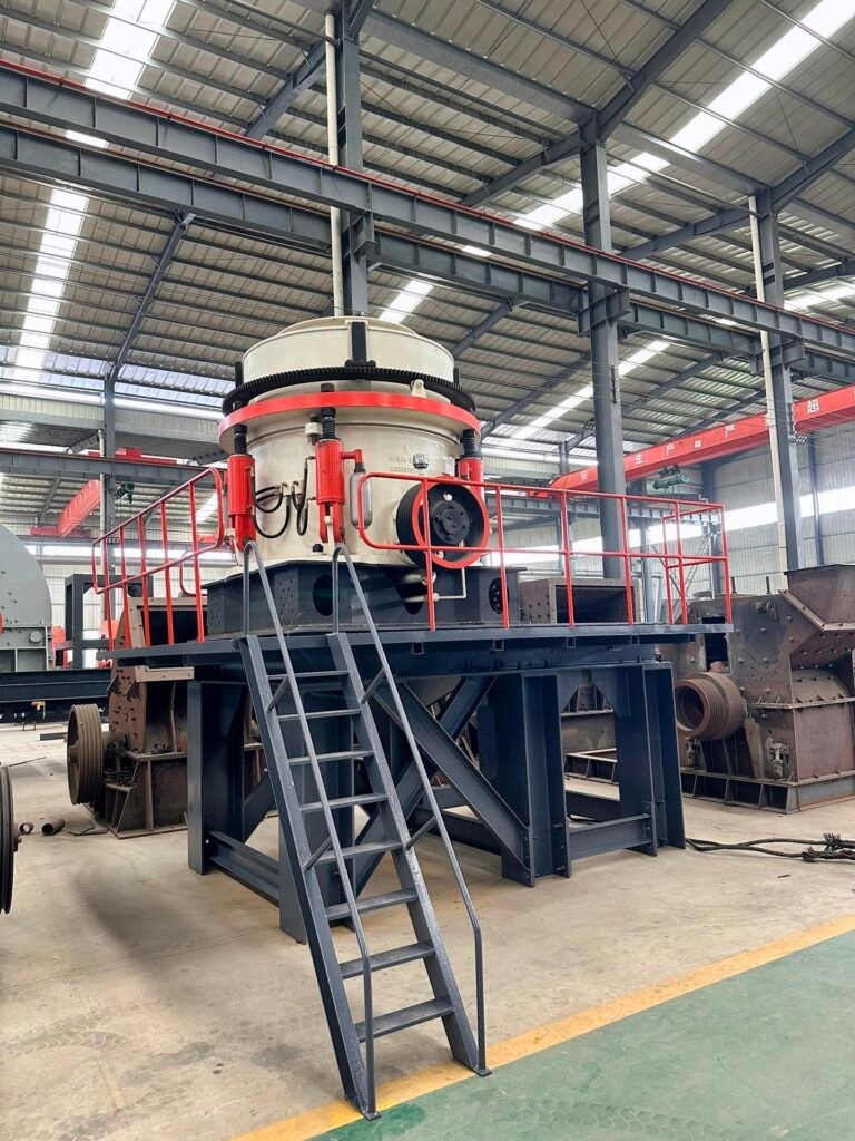 Skid cone crusher module mounted on a skid frame for mobile and efficient crushing in mining and aggregate processing industries.