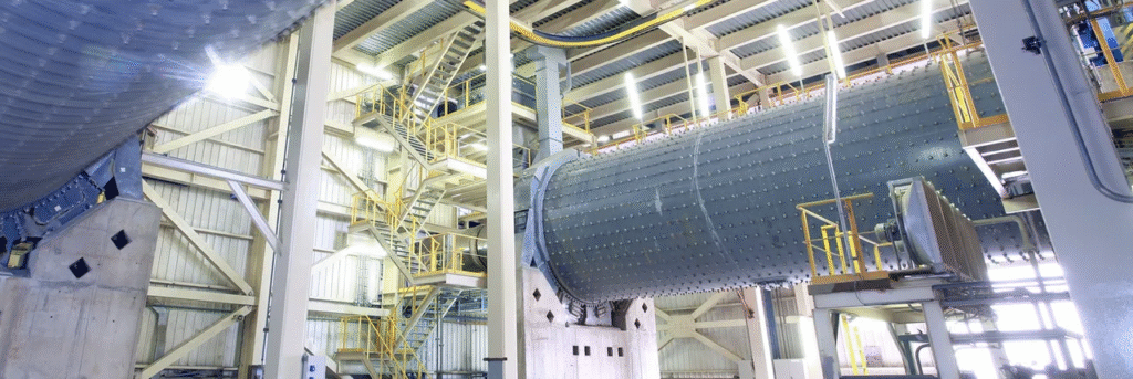 Industrial Cement Ball Mill with Rotating Drum and Steel Balls for Grinding Clinker into Cement Powder