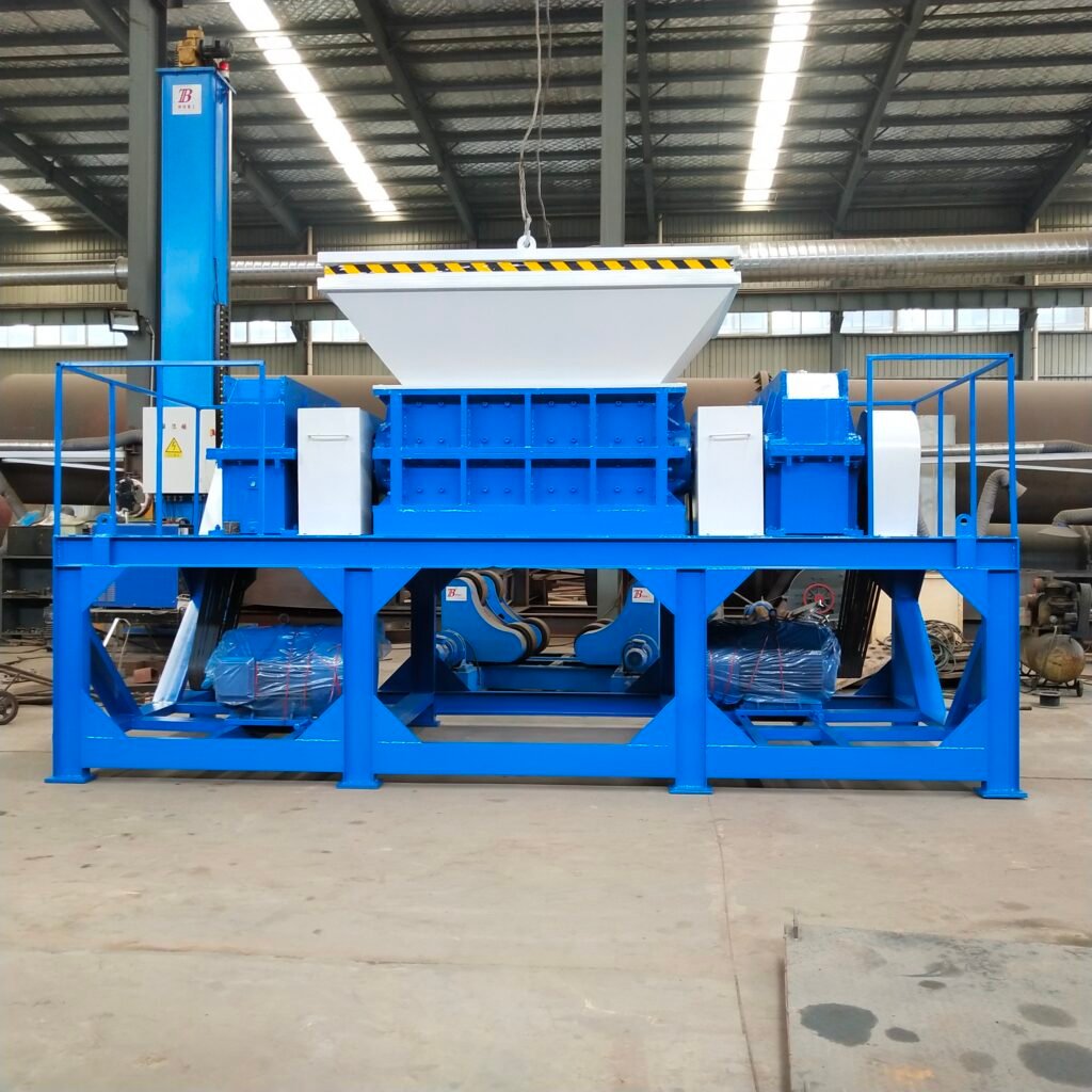 Industrial double shaft shredder machine for heavy-duty recycling and waste processing