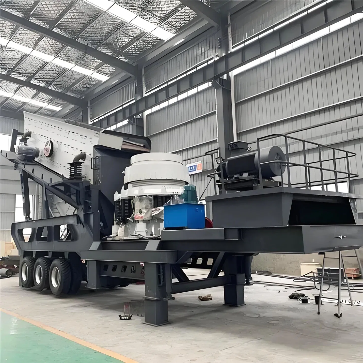 Mobile cone crusher for on-site crushing of stone, gravel, and ore materials