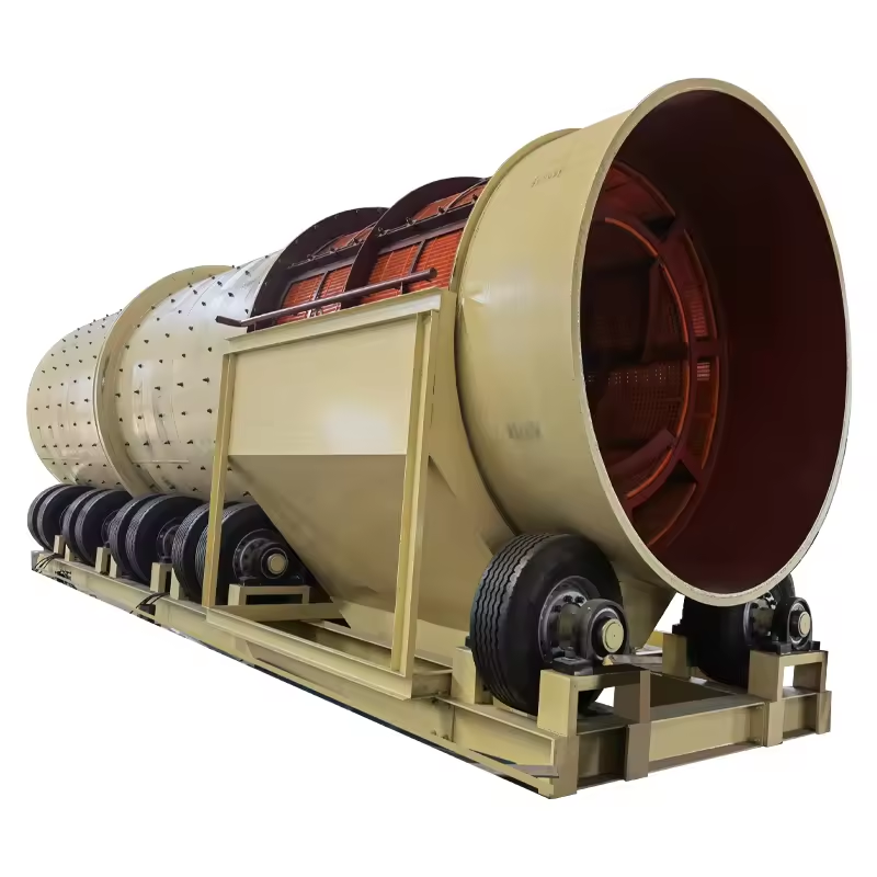 Rotary scrubber drum in operation, washing and scrubbing ore to remove clay and impurities in mineral processing