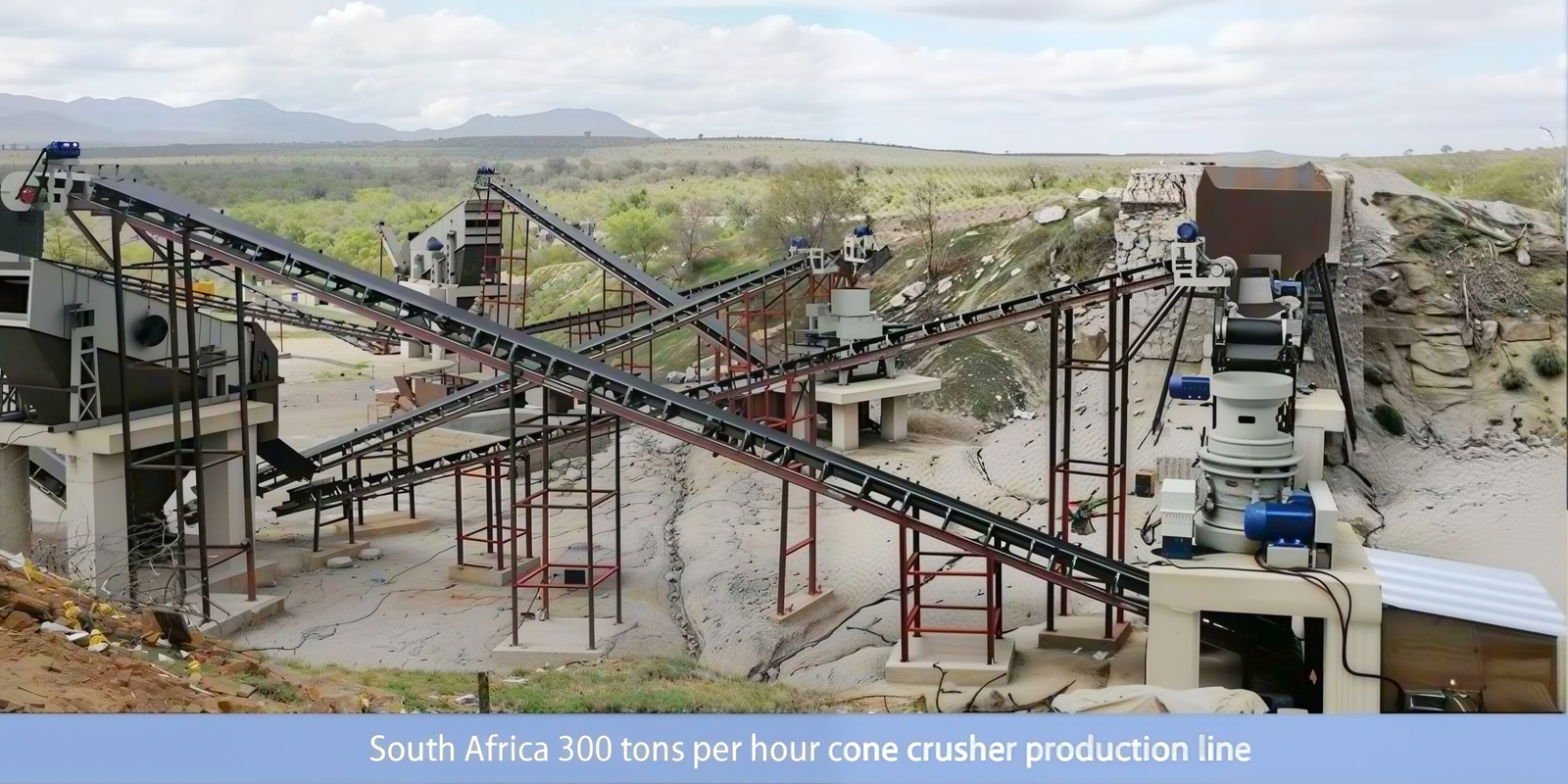 Stone production line process flow diagram showing crushing and screening stages